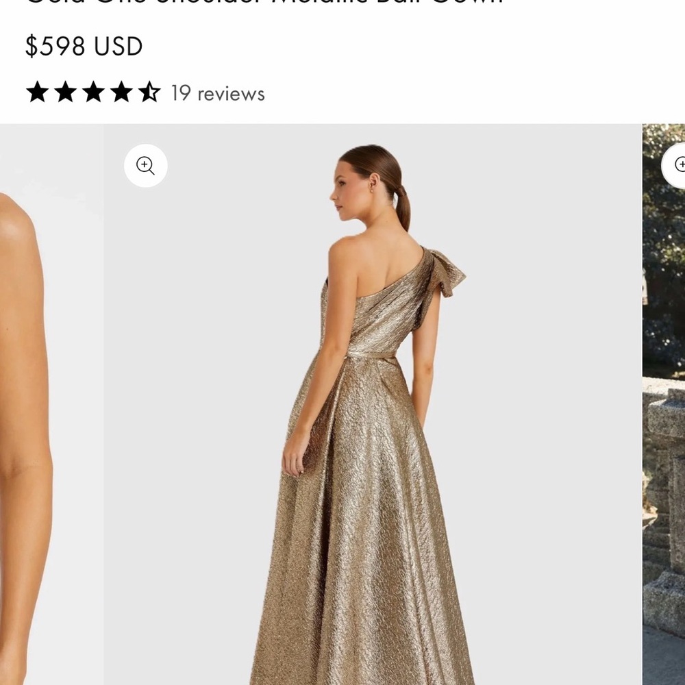 Mac Duggal Gold One Shoulder Dress - Picture 2 of 8